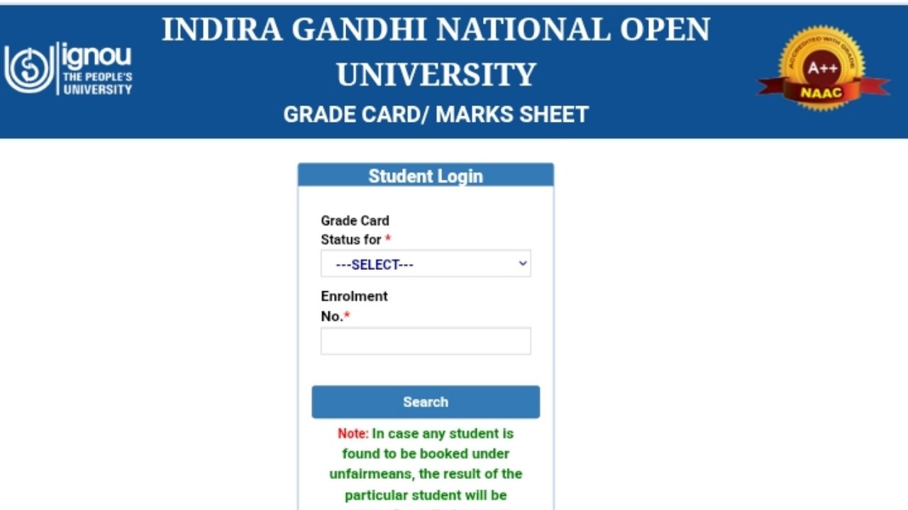 IGNOU Grade Card Link 2025 - Check Now Grade Card Status