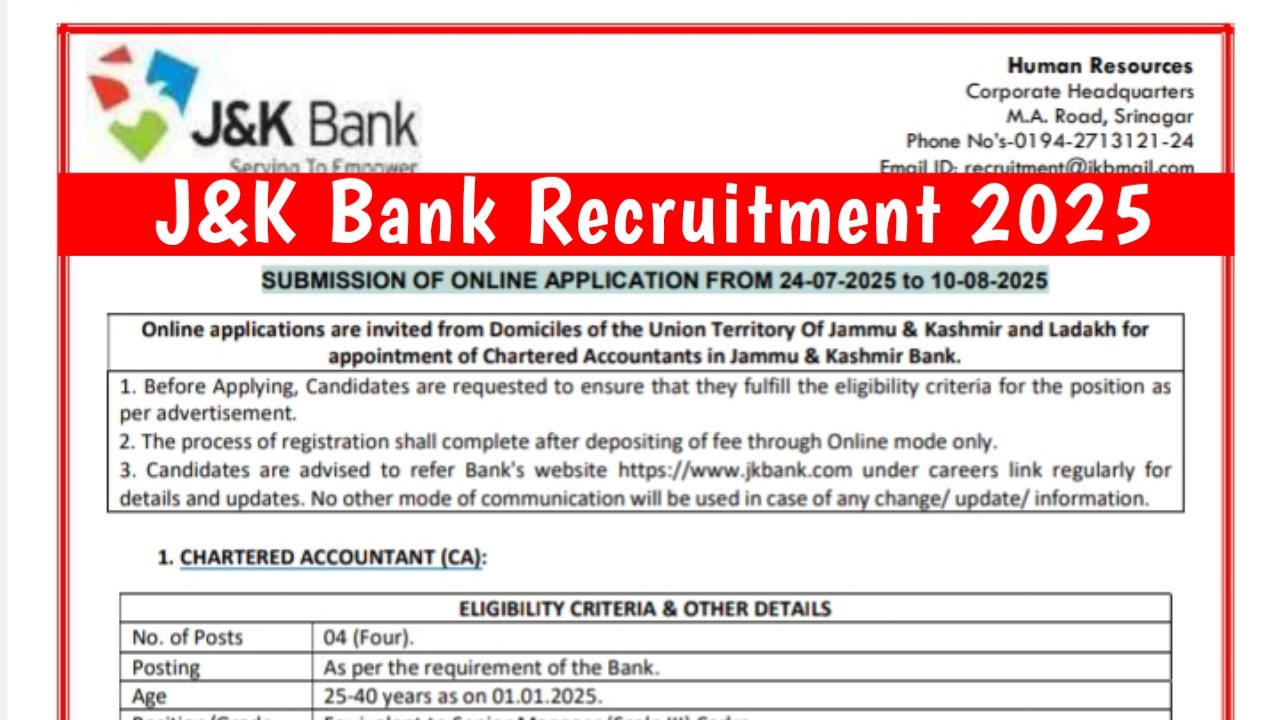J&K Bank Recruitment 2025 - Apply Now